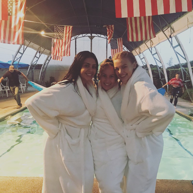 Posed in front of the pool